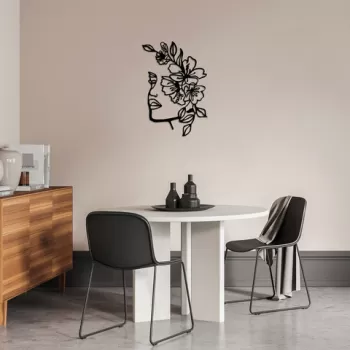 Decoratiune de perete, Flower Women, Metal, 48 x 70 cm, Negru imagine