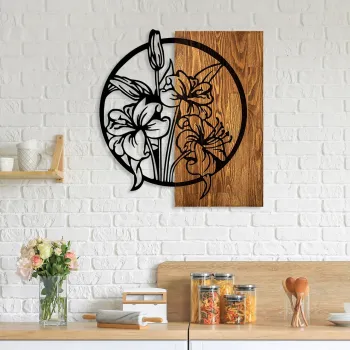 Decoratiune de perete, Flowers, Dimensiuni: 53 x 57 cm, Nuc / Negru imagine