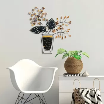 Decoratiune de perete, Flowers in Pots 2, Metal, Dimensiune: 47 x 55 cm, Multicolor imagine