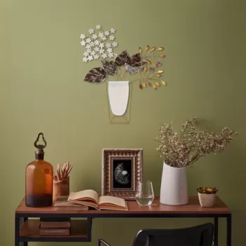 Decoratiune de perete, Flowers in Pots, Metal, Dimensiune: 47 x 55 cm, Multicolor imagine