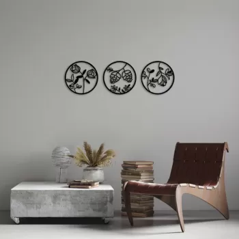 Decoratiune de perete, Flowers, Metal, o30 cm, Negru imagine