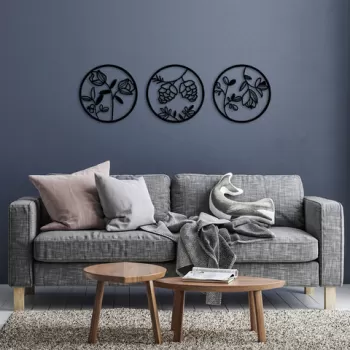Decoratiune de perete, Flowers, Metal, o51 cm, Negru imagine