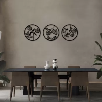 Decoratiune de perete, Flowers, Metal, o70 cm, Negru imagine