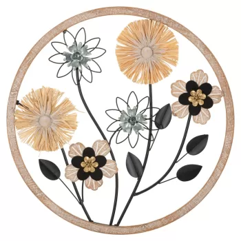 Decoratiune de perete Flowery, Mauro Ferretti, O50 cm, fier/MDF/rafie, maro/negru imagine