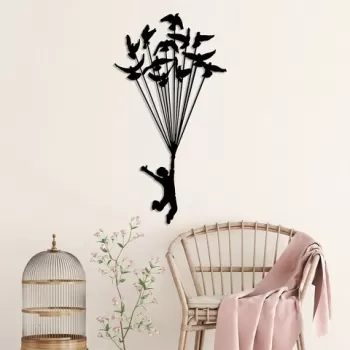 Decoratiune de perete, Flying Boy 3, Metal, Dimensiune: 45 x 85 cm, Negru imagine