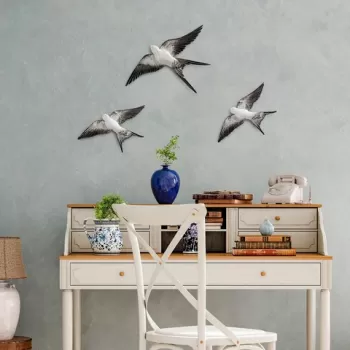 Decoratiune de perete, Flying Swallow, Poliester, Alb negru imagine