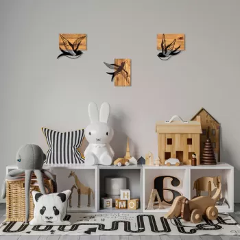 Decoratiune de perete, Free Birds, 50% lemn/50% metal, No 1: 25 x 3 x 23 cm, Nuc negru imagine