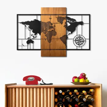 Decoratiune de perete, Fusione Naturale -5, Metal, Lemn (Grosime: 3 cm, Nuc negru imagine