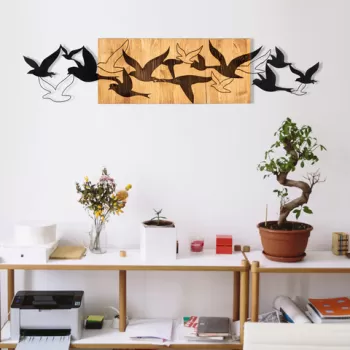 Decoratiune de perete, G?tar, Metal, Cadru: 100% LEMN (grosime: 3 cm), Nuc negru imagine