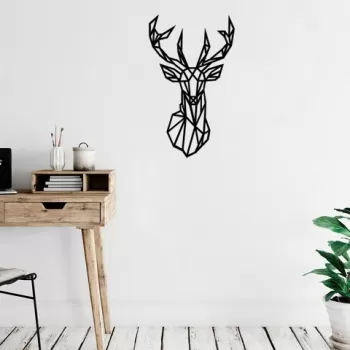 Decoratiune de perete, Geyik, Lemn, Dimensiune: 39 x 65 cm, Negru imagine