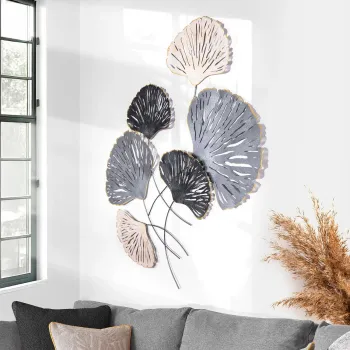 Decoratiune de perete, Ginkgo, Metal, Dimensiuni: 75 x 4 x 100 cm, Multicolor imagine