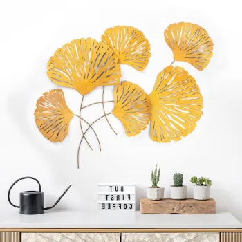 Decoratiune de perete, Ginkgo, Metal, Dimensiuni: 75 x 4 x 100 cm, Multicolor imagine