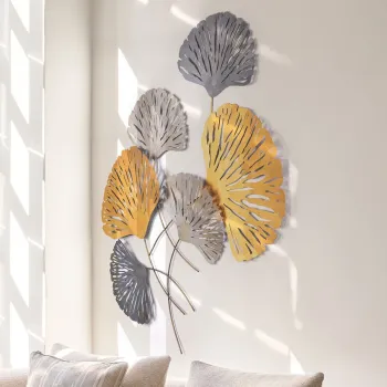 Decoratiune de perete, Ginkgo, Metal, Dimensiuni: 75 x 4 x 100 cm, Multicolor imagine