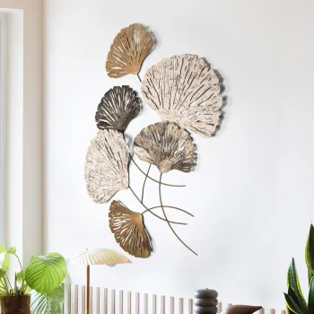 Decoratiune de perete, Ginkgo, Metal, Dimensiuni: 75 x 4 x 100 cm, Multicolor imagine