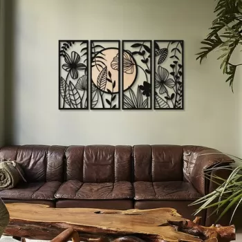 Decoratiune de perete, Ginkgo Wood, Otel, 29 x 68 cm, Negru / Bej imagine
