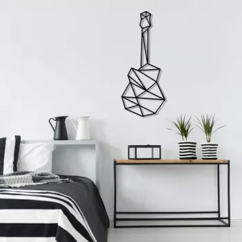 Decoratiune de perete, Guitar, Metal, Dimensiune: 23 x 55 cm, Negru imagine