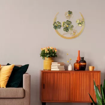 Decoratiune de perete, Haiyang, Metal, Dimensiune: 70 x 70 x 5 cm, Verde / Aur imagine