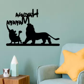 Decoratiune de perete, Hakuna Matata Lion And Piggy , Metal, Dimensiune: 58 x 1,5 x 39 cm, Negru imagine