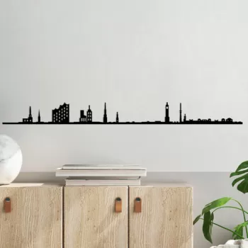Decoratiune de perete, Hamburg Skyline, Metal, Dimensiune: 120 x 0,15 x 11 cm, Negru imagine