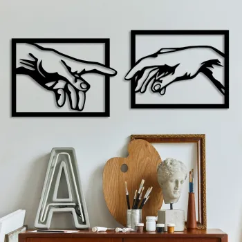 Decoratiune de perete, Hands, Dimensiune: 36 x 49 cm (2 bucati), Negru imagine