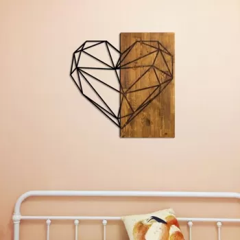 Decoratiune de perete, Heart, 50% lemn/50% metal, Dimensiune: 58 x 58 cm, Nuc / Negru imagine