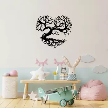 Decoratiune de perete, Heart Tree, Metal, Dimensiune: 70 x 64 cm, Negru imagine