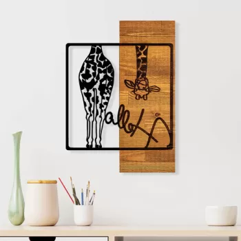 Decoratiune de perete, Hello, 50% lemn/50% metal, Dimensiune: 35 x 3 x 50 cm, Negru / Nuc deschis imagine