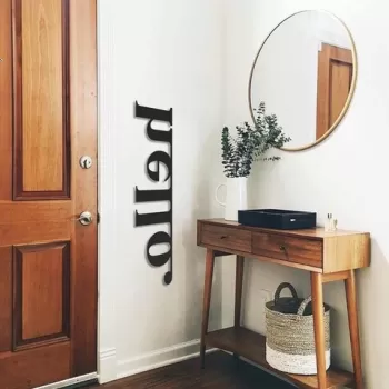 Decoratiune de perete, Hello, Otel, 30 x 99 cm, Negru imagine