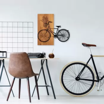 Decoratiune de perete, Historical Floral Bike, Lemn/metal, Dimensiune: 60 x 58 cm, Nuc / Negru imagine