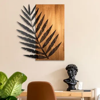 Decoratiune de perete, Hoja de Arte -1, Metal, Lemn (Grosime: 3 cm, Nuc negru imagine
