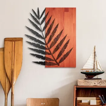 Decoratiune de perete, Hoja de Arte -1, Metal, Lemn (Grosime: 3 cm, Rosu/Negru imagine