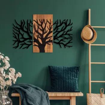 Decoratiune de perete, Horn Tree, Lemn/metal, 96 x 58 cm, Nuc / Negru imagine