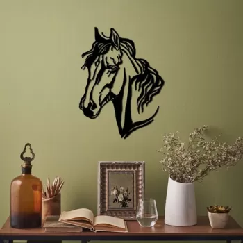 Decoratiune de perete, Horse 2, Metal, Dimensiune: 43 x 56 cm, Negru imagine