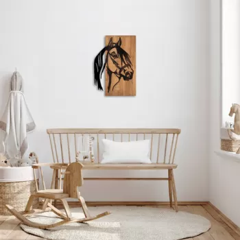 Decoratiune de perete, Horse, 50% lemn/50% metal, Dimensiune: 40 x 3 x 58 cm, Nuc negru imagine