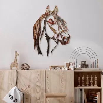 Decoratiune de perete, Horse, Metal, 38 x 53 cm, Multicolor imagine