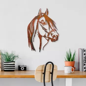 Decoratiune de perete, Horse, Metal, 38 x 53 cm, Multicolor imagine