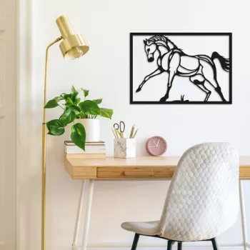 Decoratiune de perete, Horse, Metal, Dimensiune: 49 x 34 cm, Negru imagine