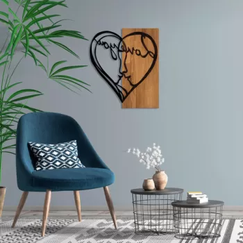 Decoratiune de perete, i Love You, 50% lemn/50% metal, Dimensiune: 54 x 58 cm, Nuc / Negru imagine