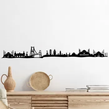 Decoratiune de perete, Istanbul Skyline, Metal, Dimensiune: 117 x 0,15 x 13 cm, Negru imagine