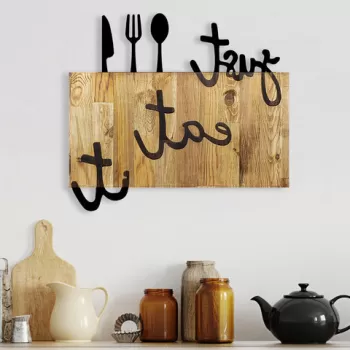 Decoratiune de perete, Just Eat It, Metal/lemn, Dimensiune: 58 x 3 x 52 cm, Nuc / Negru imagine