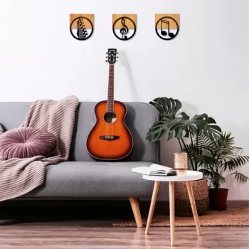 Decoratiune de perete, Just Music, 50% lemn/50% metal, 25 x 3 x 27 cm, 3 piese, Nuc negru imagine