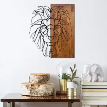 Decoratiune de perete, K?ng1, 50% lemn/50% metal, Dimensiune: 47,5 x 58 cm, Nuc / Negru imagine