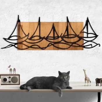 Decoratiune de perete, Kalp Agac, Metal, Cadru: 100% LEMN (grosime: 3 cm), Negru imagine