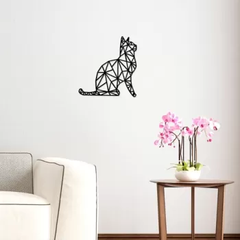 Decoratiune de perete, Kedi, Lemn, Dimensiune: 35 x 46 cm, Negru imagine