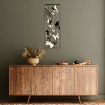 Decoratiune de perete, Kelebek, Metal, Dimensiune: 32 x 90 x 5 cm, Multicolor imagine