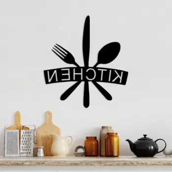 Decoratiune de perete, Kitchen, Metal, Dimensiune: 68 x 1,5 x 66 cm, Negru imagine