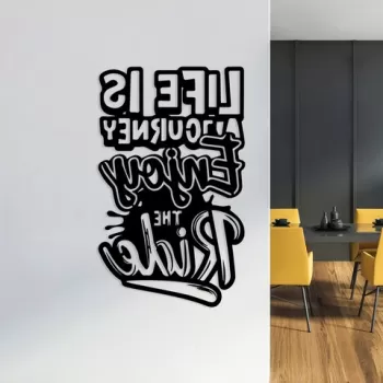 Decoratiune de perete, L?fe Is A Journey Enjoy The Ride, Metal, Dimensiune: 42 x 70 cm, Negru imagine