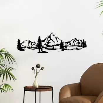 Decoratiune de perete, Landscape 4, Metal, 70 x 20 cm, Negru imagine