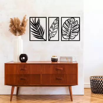 Decoratiune de perete, Leaf 2, Metal, Dimensiune: 80 x 38 cm, Negru imagine
