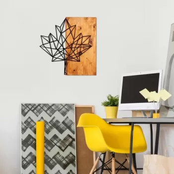 Decoratiune de perete, Leaf, 50% lemn/50% metal, Dimensiune: 56 x 58 cm, Nuc / Negru imagine